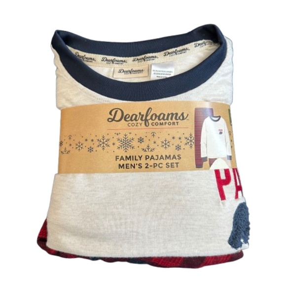 dearfoams Men's Tan/Red/Navy/Black Holiday Christmas Family 2 Peace Pajama Set - Picture 1 of 11